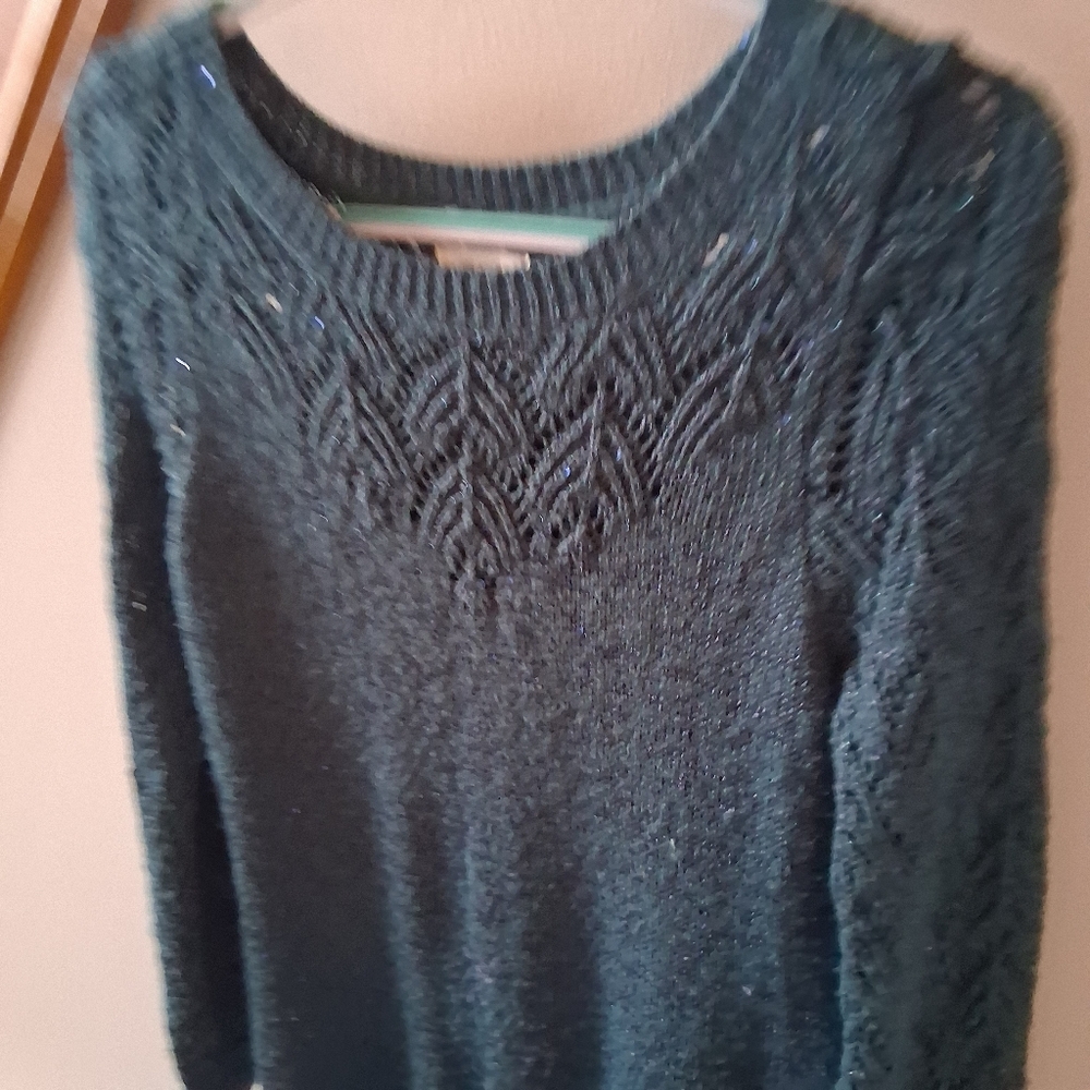 Maurices Teal Knit Sweater With Sequins Size Medium Oversize Large Fit - Picture 3 of 9